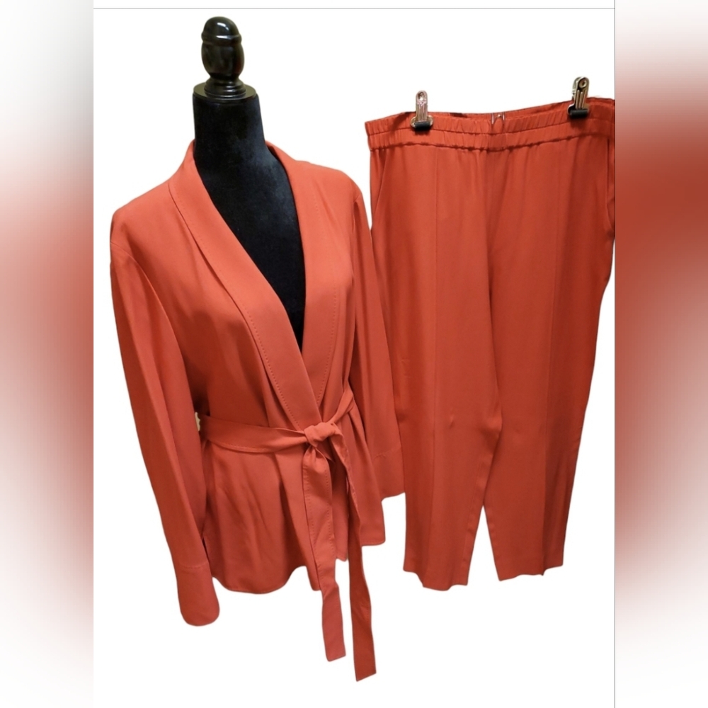 Escada Red Pantsuit with Wrap Blazer